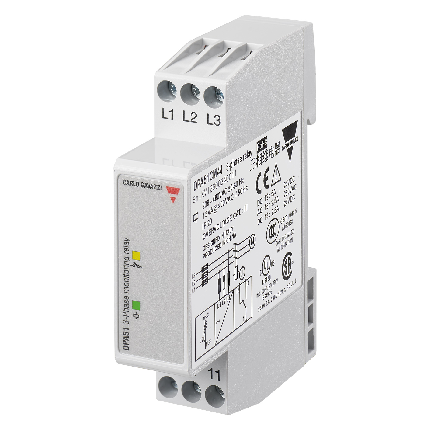 Relé De Control De Tensión Trifásica DPA51CM44